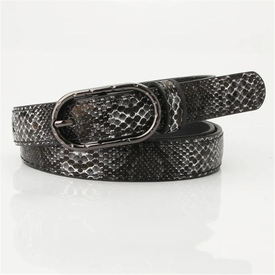 Snake Leather Belts Green Waist Thin Belts For Women Pin Buckle Cheap Female Casual Fashion Strap For Jeans