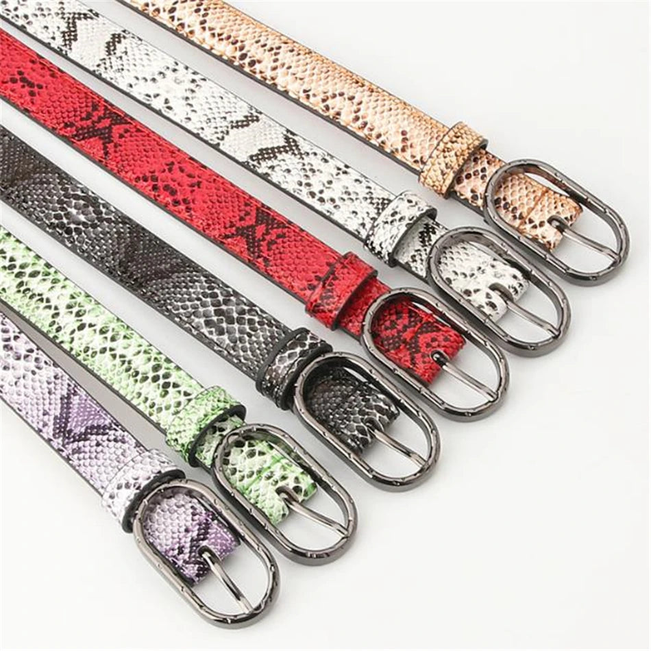 Snake Leather Belts Green Waist Thin Belts For Women Pin Buckle Cheap Female Casual Fashion Strap For Jeans