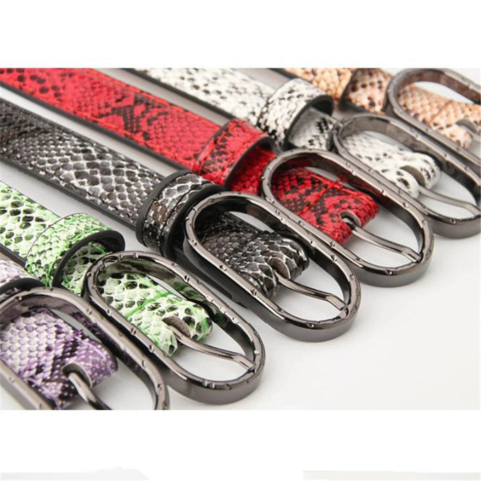 Snake Leather Belts Green Waist Thin Belts For Women Pin Buckle Cheap Female Casual Fashion Strap For Jeans