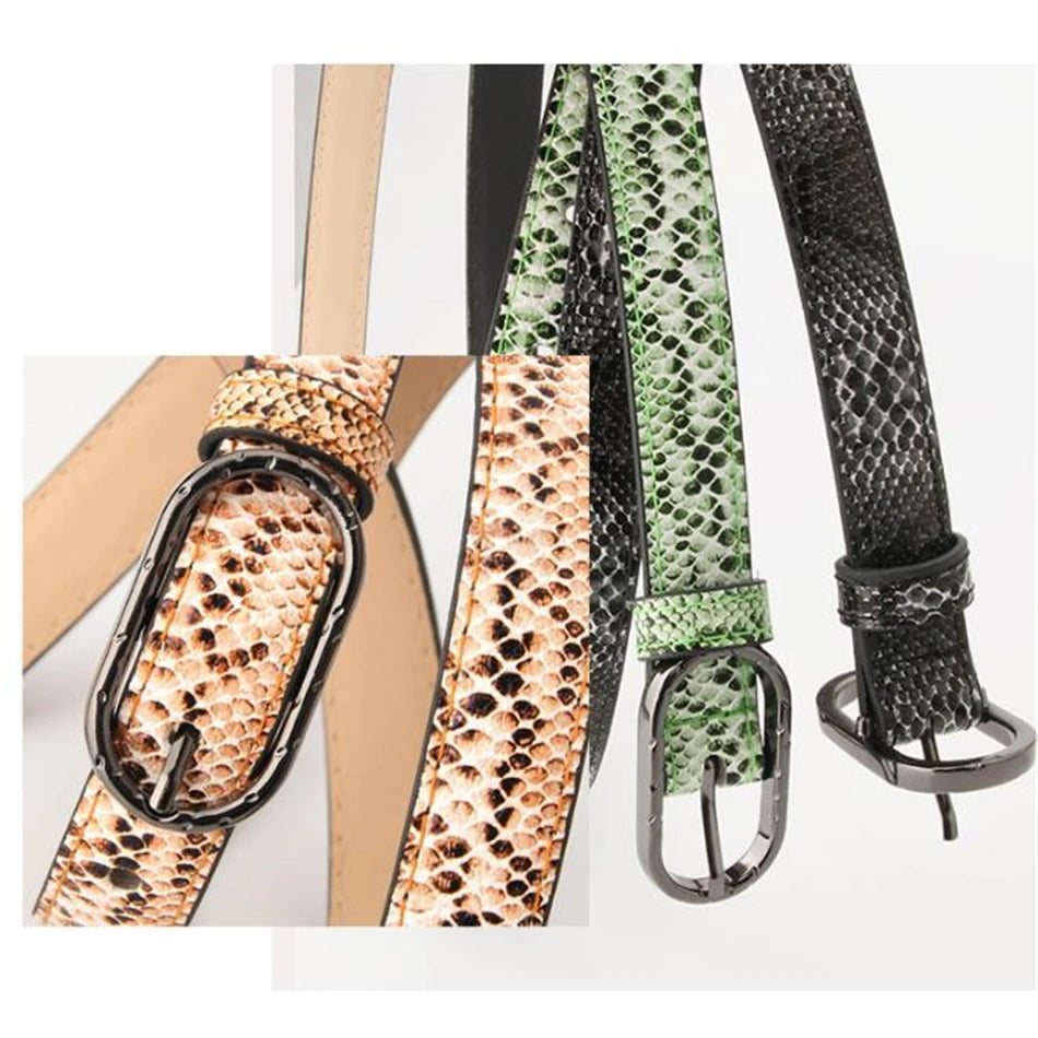 Snake Leather Belts Green Waist Thin Belts For Women Pin Buckle Cheap Female Casual Fashion Strap For Jeans